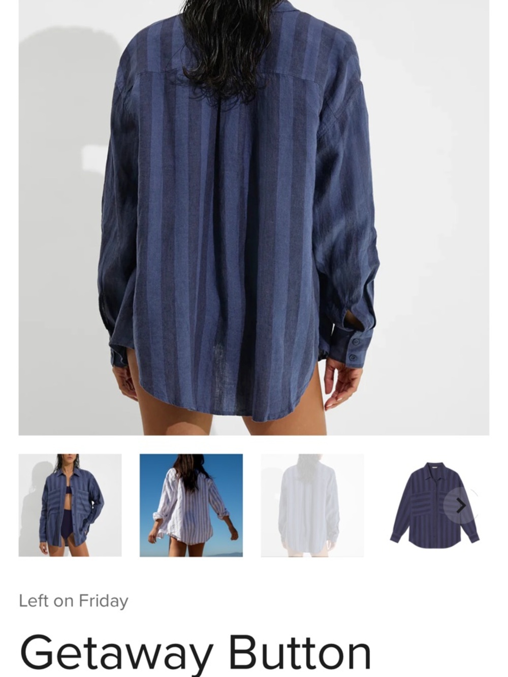 Left On Friday Women’s Blue Striped Button-Down Shirt - Picture 4 of 4